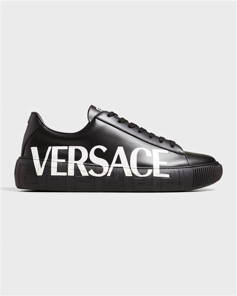 versace men's golden-trim leather low-top sneakers white|versace white label sneakers men.